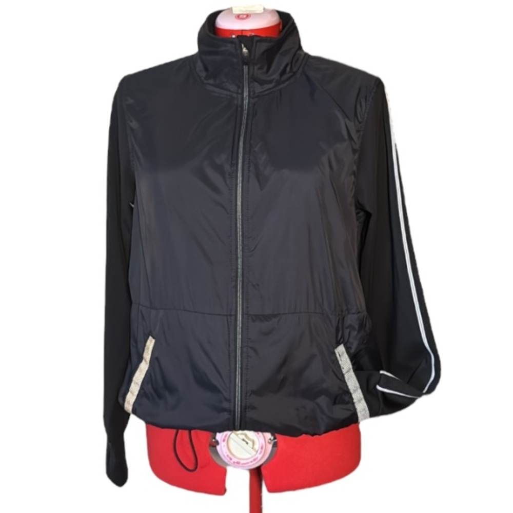 Tangerine Women’s Active Stripe Track Jacket Black White Size Large